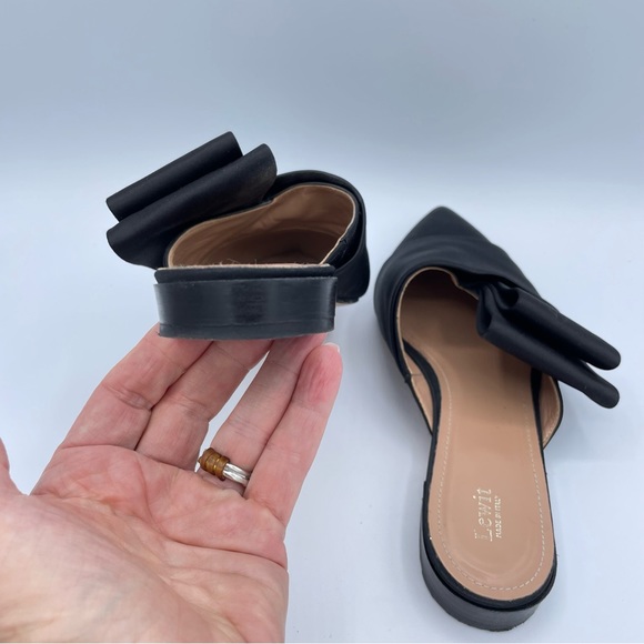 Lewit Italian Satin Side Bow Filippo Mules 38 1/2 Black - Picture 9 of 15